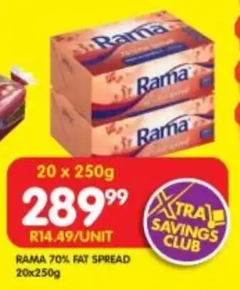 Shoprite RAMA 70% FAT SPREAD 20x250g offer