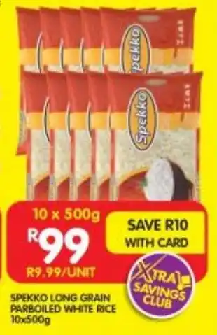 Shoprite SPEKKO LONG GRAIN PARBOILED WHITE RICE 10x500g offer