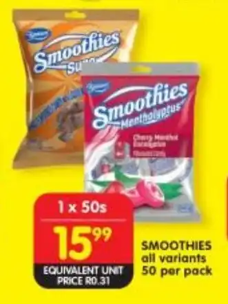 Shoprite SMOOTHIES all variants 50 per pack offer
