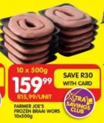 Shoprite FARMER JOE'S FROZEN BRAAI WORS 10x500g offer