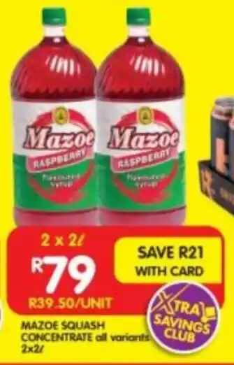 Shoprite MAZOE SQUASH CONCENTRATE all variants 2x2L offer