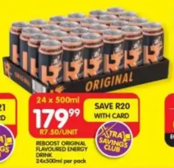 Shoprite REBOOST ORIGINAL FLAVOURED ENERGY DRINK 24x500ml per pack offer