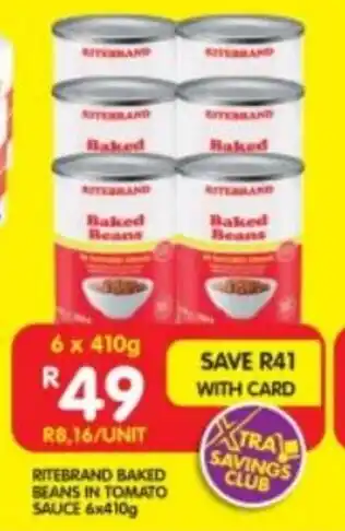 Shoprite RITEBRAND BAKED BEANS IN TOMATO SAUCE 6x410g offer