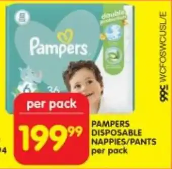 Shoprite PAMPERS DISPOSABLE NAPPIES/PANTS per pack offer