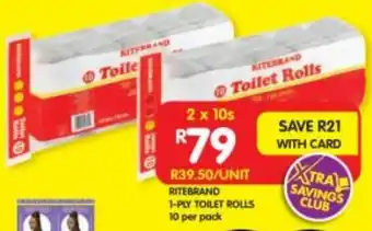 Shoprite RITEBRAND 1-PLY TOILET ROLLS 10 per pack offer