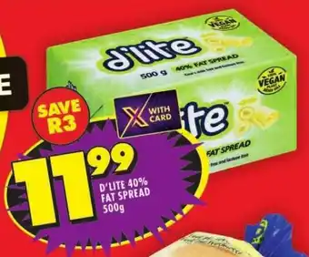 Shoprite D'LITE 40% FAT SPREAD 500g offer