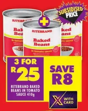 Shoprite RITEBRAND BAKED BEANS IN TOMATO SAUCE 410g offer