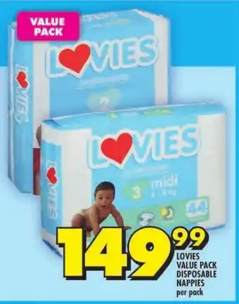 Shoprite LOVIES VALUE PACK DISPOSABLE NAPPIES per pack offer