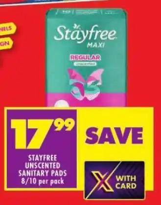 Shoprite STAYFREE UNSCENTED SANITARY PADS 8/10 per pack offer