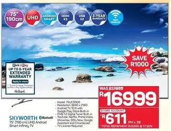 Pick n Pay Skyworth 75" (190cm) UHD Android Smart Infinity TV offer