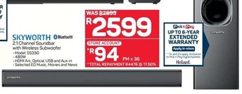 Pick n Pay Skyworth 2.1 Channel Soundbar with Wireless Subwoofer offer