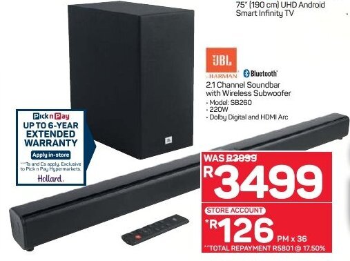 JBL 2.1 Channel Soundbar with Wireless 