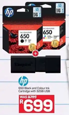 Pick n Pay HP 650 Black and Colour ink Cartridge with 32GB USB offer