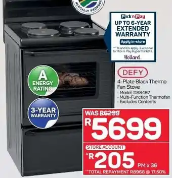 Pick n Pay Defy 4-Plate Black Thermo Fan Stove offer