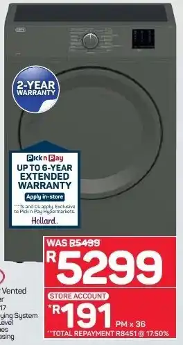 Pick n Pay Defy Grey Air Vented Tumble Dyer 8kg offer