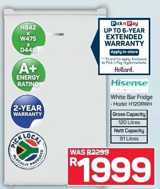 Pick n Pay Hisense White Bar Fridge offer