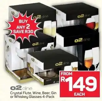 Pick n Pay Crystal Flute. Wine, Beer, Gin or Whiskey Glasses 4-Pack offer
