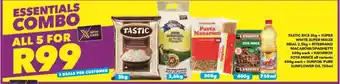 Shoprite TASTIC RICE + SUPER WHITE SUPER MAIZE MEAL + RITEBRAND MACARONI/SPAGHETTI + KNORROX SOYA MINCE + SUNFOIL PURE SUNFLOWER OIL offer