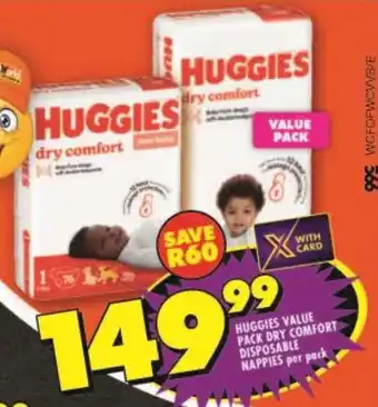 Shoprite HUGGIES VALUE PACK DRY COMFORT DISPOSABLE NAPPIES per pack offer