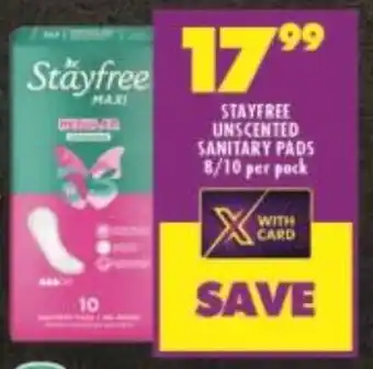 Shoprite STAYFREE UNSCENTED SANITARY PADS 8/10 per pack offer