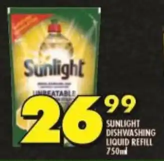Shoprite SUNLIGHT DISHWASHING LIQUID REFILL 750ml offer