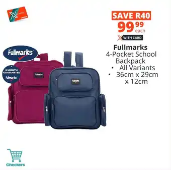 Checkers Fullmarks 4-Pocket School Backpack All Variants 36cm x 29cm x 12cm offer