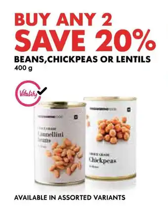 BEANS,CHICKPEAS OR LENTILS 400g