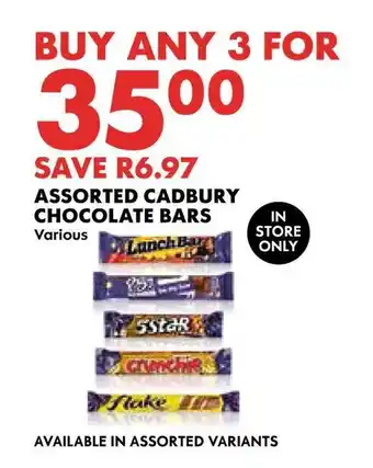 ASSORTED CADBURY CHOCOLATE BARS Various