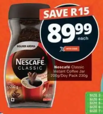 Checkers Nescafé Classic Instant Coffee Jar 200g/Doy Pack 230g offer