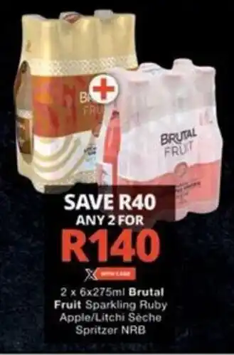 Checkers 2 x 6x275ml Brutal Fruit Sparkling Ruby Apple/Litchi Sèche Spritzer NRB offer