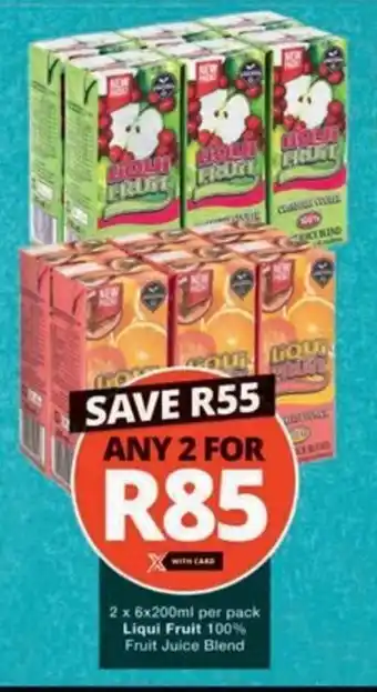 Checkers 2 x 6x200ml per pack Liqui Fruit 100% Fruit Juice Blend offer