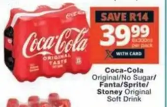 Checkers Coca-Cola Original/No Sugar/ Fanta/Sprite/ Stoney Original Soft Drink offer