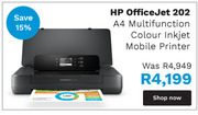 First Shop HP OfficeJet 202 A4 Multifunction Colour Inkjet Mobile Printer offer