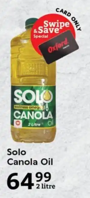 Oxford Freshmarket Solo Canola Oil 2 litre offer