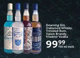 Oxford Freshmarket Downing Gin, Oakwood Whisky, Trinidad Rum, Valois Brandy, Vladmir Vodka offer