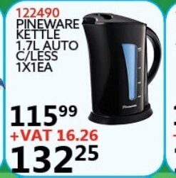 Africa Cash and Carry Pineware Kettle 1.7L Auto C/Less 1x1EA offer