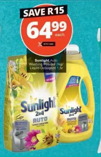 Checkers Sunlight Auto Washing Powder 2kg/ Liquid Detergent 1,5L offer
