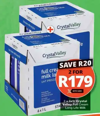 Checkers Hyper 2 x 6x1L Crystal Valley Full Cream Long Life Milk offer