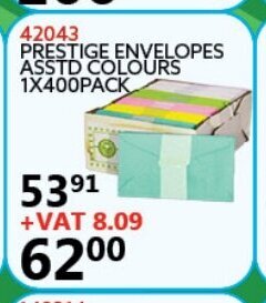 Africa Cash and Carry Prestige Envelopes Asstd Colours 1x400pack offer