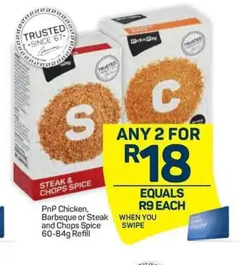 Pick n Pay PnP Chicken, Barbeque or Steak and Chops Spice 60-84g Refill offer