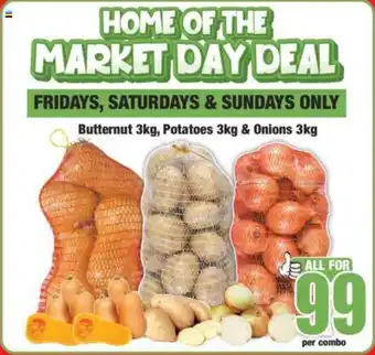 Boxer Butternut 3kg, Potatoes 3kg & Onions 3kg offer