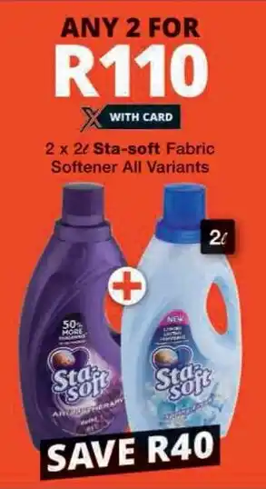 Checkers Hyper 2 x 2L Sta-soft Fabric Softener All Variants offer