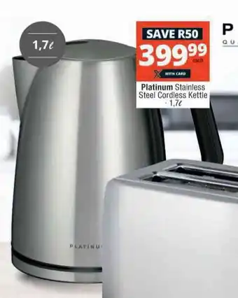 Checkers Hyper Platinum Stainless Steel Cordless Kettle 1,7L offer