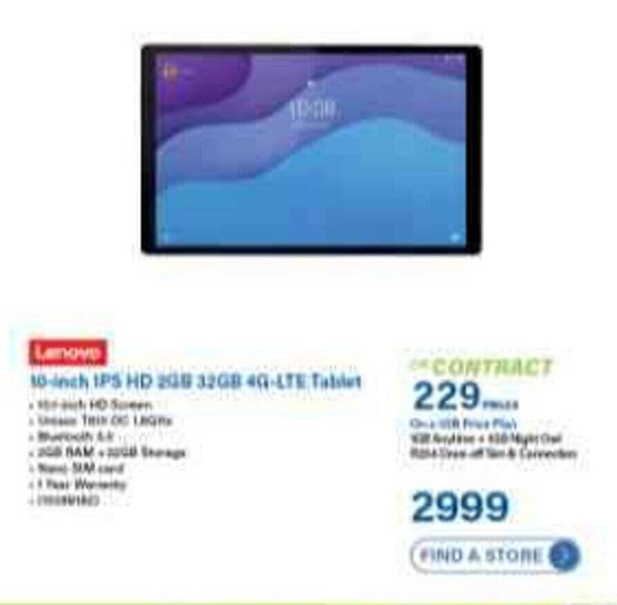 Lenovo 16inch IPS HD 248 32GB 4GLTE Tablet offer at Incredible Connection