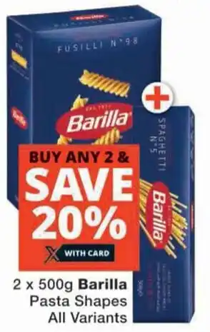 Checkers 2 x 500g Barilla Pasta Shapes All Variants offer