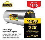 Builders 150l high pressure geyser offer at Builders Warehouse