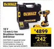 Builders Warehouse Dewalt 18v 13mm li-ion brushless hammer drill driver offer