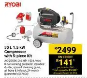 Builders Warehouse Ryobi 50l 1.5kw compressor with 5 piece kit offer
