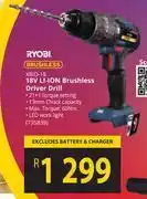 Builders Warehouse Ryobi 18v li-ion brushless driver drill xbid-18 offer