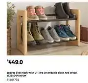 Leroy Merlin Spaceo shoe rack with 2 tiers extendable black & wood w23 x d64 x h5cm 81461734 offer